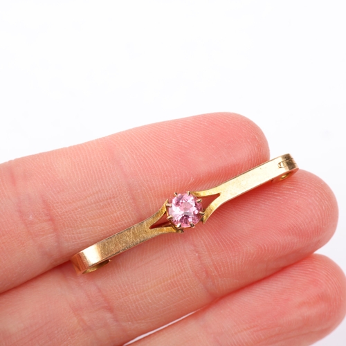 1398 - An Antique 15ct gold pink tourmaline openwork bar brooch, circa 1900, tourmaline measures approx 5.4... 