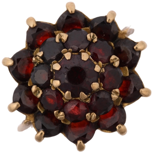 1401 - A mid-20th century 9ct gold garnet flowerhead cluster ring, maker H&S, London 1963, setting height 1... 