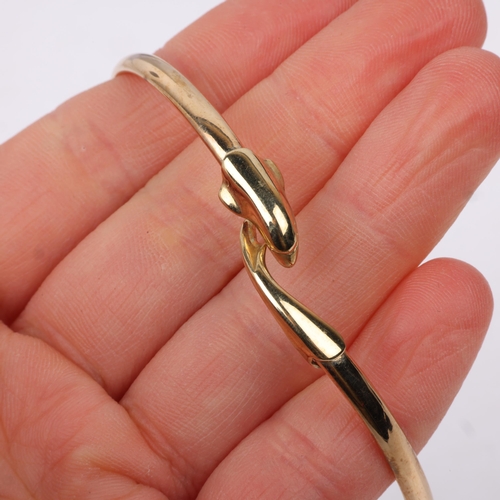 1406 - A late 20th century 9ct gold dolphin torque bangle, maker CJ Ltd, Birmingham 1993, band width 3.6mm,... 