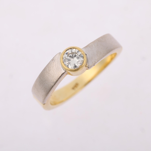 1409 - A Continental 18ct two-colour gold 0.25ct solitaire diamond ring, setting height 6.3mm, size L, 5.7g