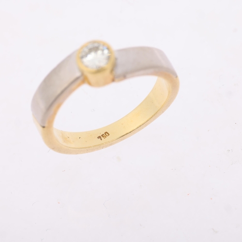 1409 - A Continental 18ct two-colour gold 0.25ct solitaire diamond ring, setting height 6.3mm, size L, 5.7g