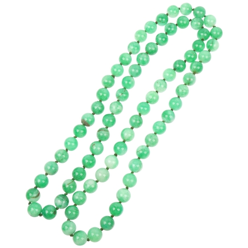 1412 - A long single-strand polished dyed quartz bead necklace, beads 12mm, necklace 96cm, 179.5g