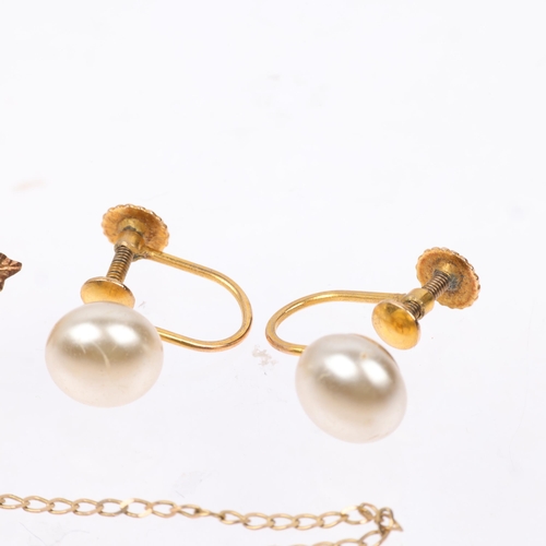 1413 - Various 9ct gold jewellery, including pearl earrings, maple leaf earrings etc, 3.3g gross