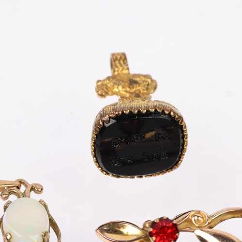 1414 - Various jewellery, including 9ct gold opal pendant, gilt-metal 'As you like it' seal fob, and anothe... 