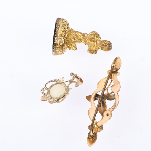 1414 - Various jewellery, including 9ct gold opal pendant, gilt-metal 'As you like it' seal fob, and anothe... 