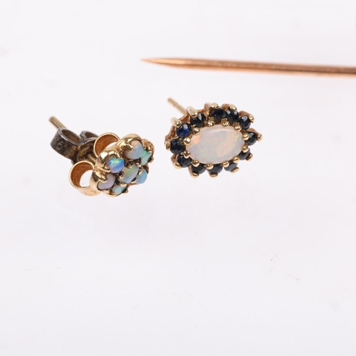 1419 - Various gold jewellery, including 9ct amethyst bar brooch, opal stickpin, etc, 5.7g gross (4)