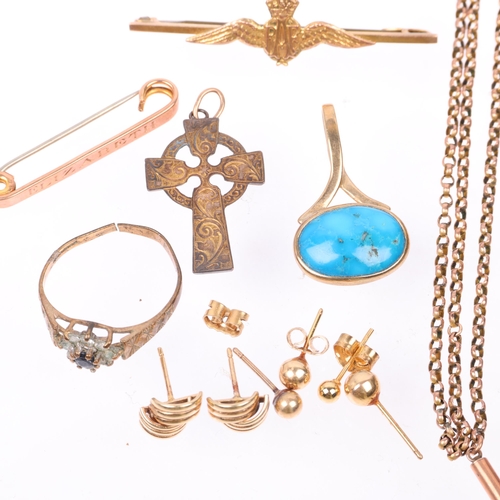 1420 - Various 9ct gold jewellery, including RAF wings sweetheart brooch, Elizabeth brooch, Celtic cross pe... 