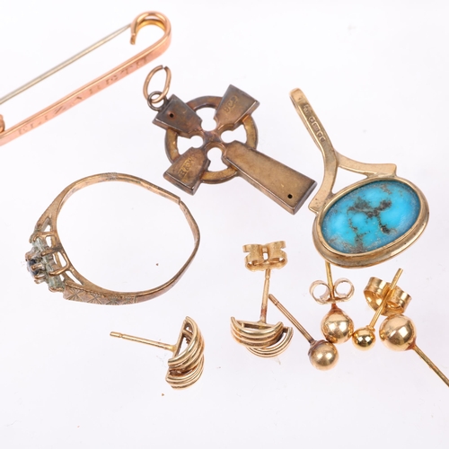 1420 - Various 9ct gold jewellery, including RAF wings sweetheart brooch, Elizabeth brooch, Celtic cross pe... 