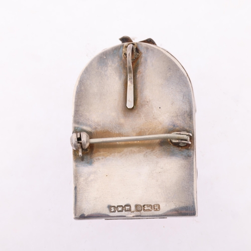 1428 - A late 20th century novelty silver opening cottage door photo locket pendant/brooch, maker SMW, Shef... 