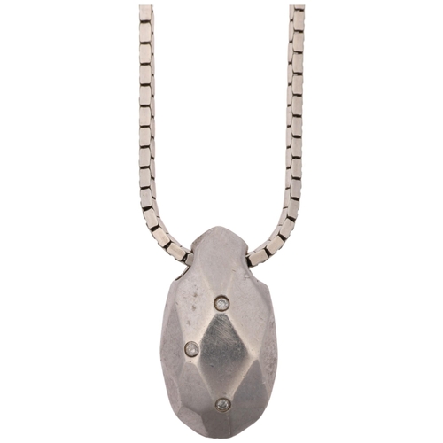 1440 - A modern sterling silver diamond briolette pendant necklace, on sterling box link chain, pendant 21.... 