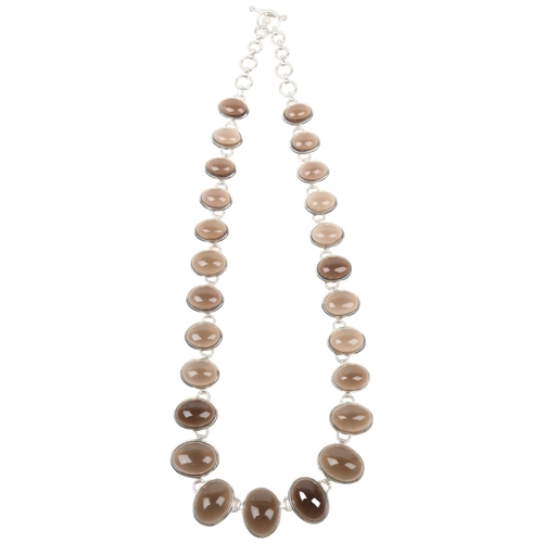 1455 - An impressive modern sterling silver graduated smoky quartz fringe necklace, set with oval cabochon ... 