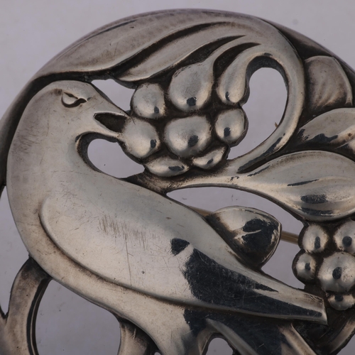 1459 - GEORG JENSEN - an Art Nouveau style Danish sterling silver 'Bird Eating Berries' brooch, model no. 1... 