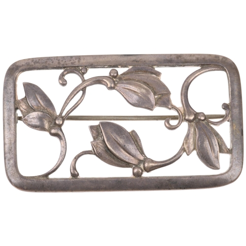 1461 - GEORG JENSEN - a Danish Art Nouveau style sterling silver openwork floral panel brooch, model no. 29... 