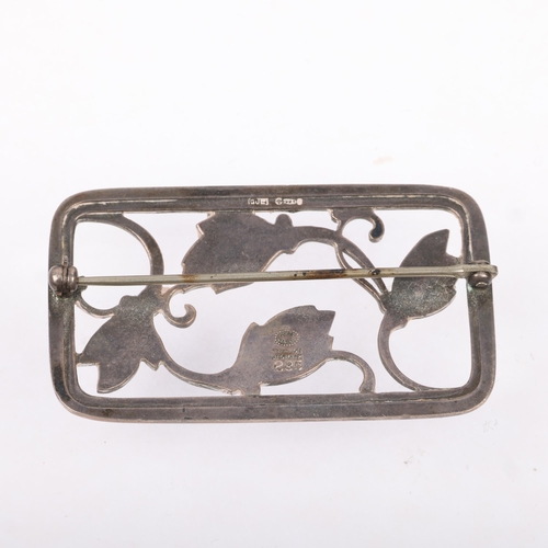 1461 - GEORG JENSEN - a Danish Art Nouveau style sterling silver openwork floral panel brooch, model no. 29... 