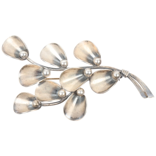 1469 - NIELS ERIK FROM - a large Danish modernist sterling silver floral spray brooch, 75.2mm, 12.2g