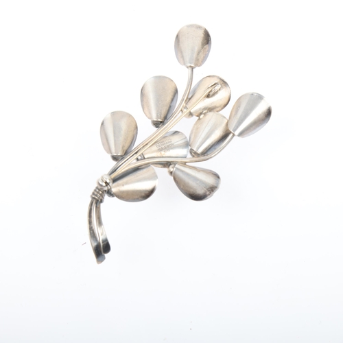 1469 - NIELS ERIK FROM - a large Danish modernist sterling silver floral spray brooch, 75.2mm, 12.2g