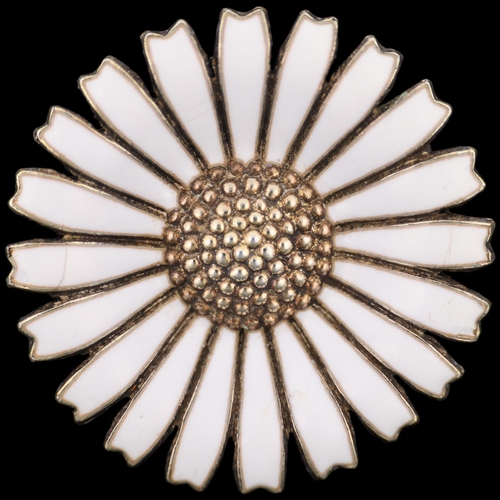 1479 - ANTON MICHELSEN - a Danish vermeil sterling silver and white enamel daisy pattern brooch, 32.5mm, 9.... 