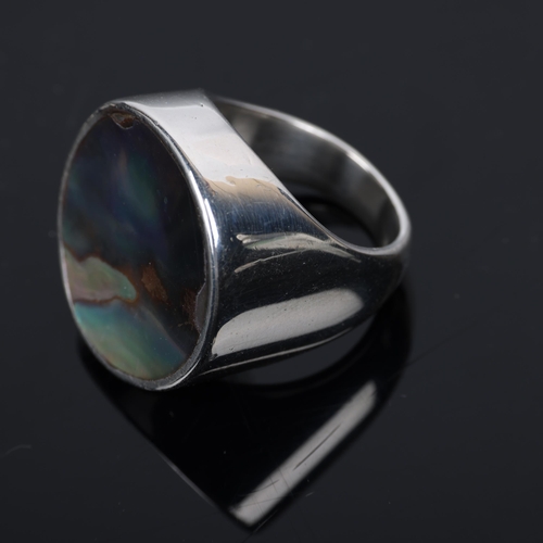 1484 - PALLE BISGAARD - a large Danish modernist sterling silver and abalone shell dress ring, model no. 15... 