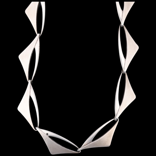 1487 - POUL WARMIND - a Danish modernist sterling silver geometric triangular panel necklace, 39cm, 24.7g