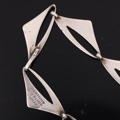 1487 - POUL WARMIND - a Danish modernist sterling silver geometric triangular panel necklace, 39cm, 24.7g