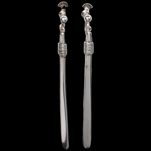 1490 - ERIK D GEIST - a pair of Danish modernist sterling silver paddle drop earrings, with screw-back fitt... 