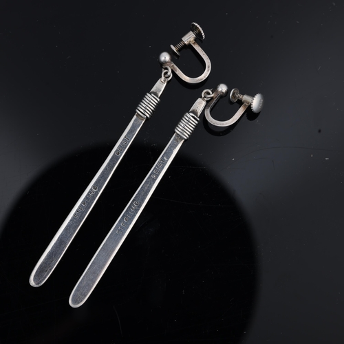 1490 - ERIK D GEIST - a pair of Danish modernist sterling silver paddle drop earrings, with screw-back fitt... 