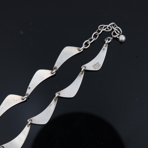 1491 - NIELS ERIK FROM - a Danish modernist sterling silver boomerang panel necklace, 40cm, 22.2g