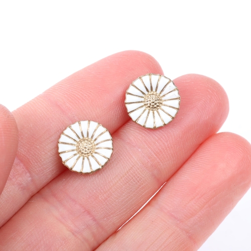 1494 - GEORG JENSEN - a pair of Danish modernist sterling silver-gilt white enamel daisy pattern earrings, ... 