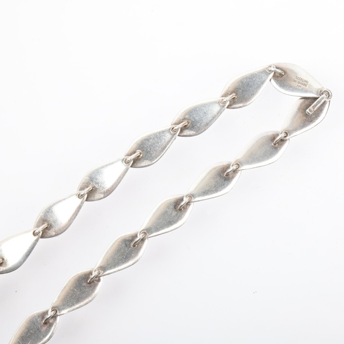 1499 - HERMAN SIERSBOL - a Danish modernist sterling silver leaf panel necklace, 40cm, 38.4g