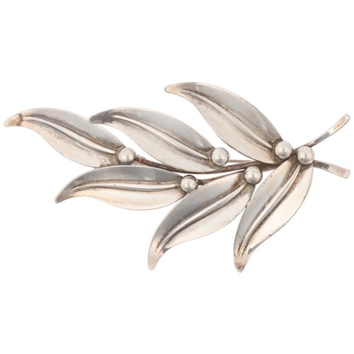 1500 - NIELS ERIK FROM - a large Danish modernist sterling silver floral spray brooch, 80.1mm, 10.5g