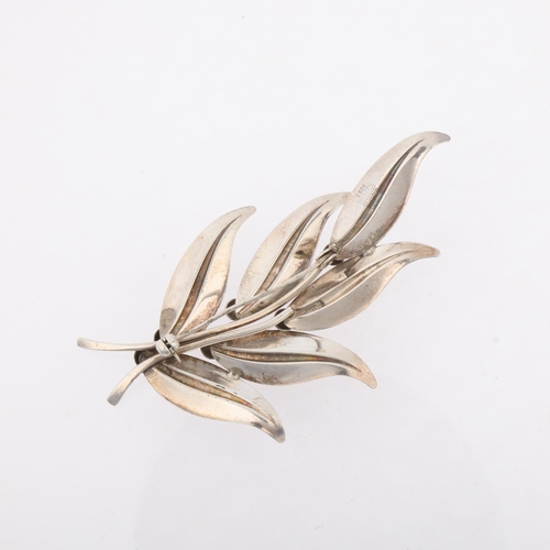 1500 - NIELS ERIK FROM - a large Danish modernist sterling silver floral spray brooch, 80.1mm, 10.5g