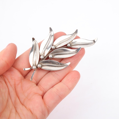 1500 - NIELS ERIK FROM - a large Danish modernist sterling silver floral spray brooch, 80.1mm, 10.5g