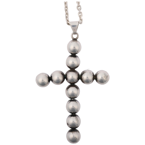 1503 - A large Danish modernist silver ball cross pendant necklace, maker JL possibly Hans Julius Larsen, o... 