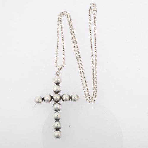 1503 - A large Danish modernist silver ball cross pendant necklace, maker JL possibly Hans Julius Larsen, o... 