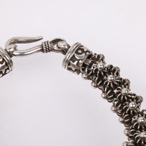 1504 - CREOL/PER NILSON - a heavy Danish sterling silver Folk Art celestial bracelet, with applied cannetil... 