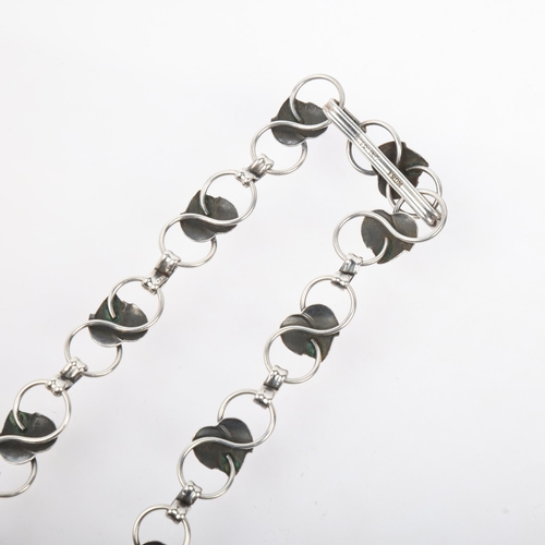 1509 - NIELS ERIK FROM - a Danish modernist sterling silver leaf openwork panel necklace, 42cm, 21.3g