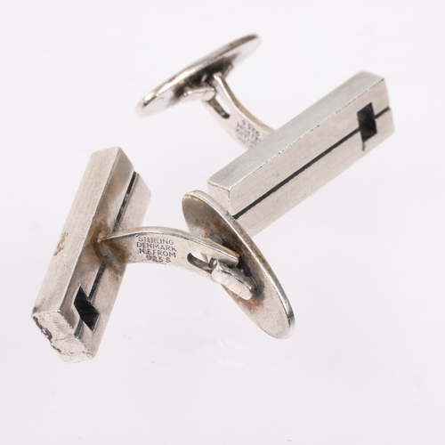 1510 - NIELS ERIK FROM - a pair of Danish modernist sterling silver block cufflinks, 25.8mm, 20.8g