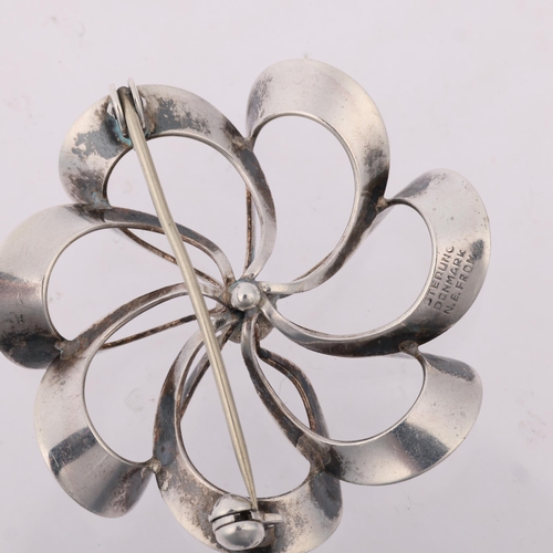 1511 - NIELS ERIK FROM - a Danish modernist sterling silver flowerhead openwork brooch, 39.1mm, 6.5g