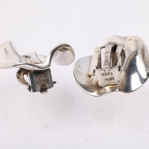 1512 - HANS HANSEN - a pair of Danish modernist sterling silver fold clip-on earrings, 22.7mm, 13.9g