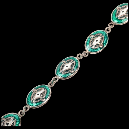 1522 - A modern sterling silver and enamel Celtic panel bracelet, 19cm, 14.7g