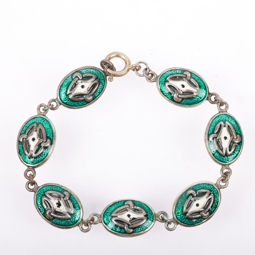 1522 - A modern sterling silver and enamel Celtic panel bracelet, 19cm, 14.7g