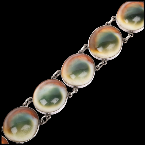 1532 - A large Antique operculum shell panel bracelet, 18.5cm, 63.3g