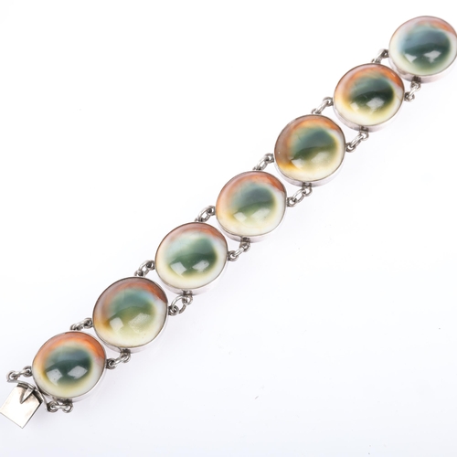 1532 - A large Antique operculum shell panel bracelet, 18.5cm, 63.3g