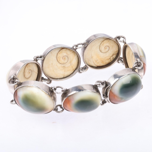 1532 - A large Antique operculum shell panel bracelet, 18.5cm, 63.3g