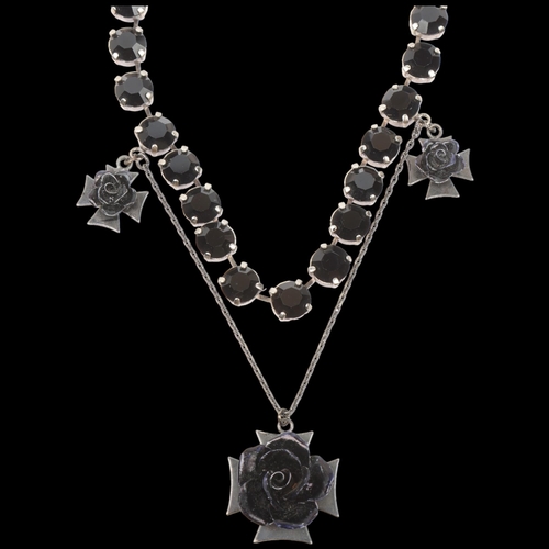 1535 - JEAN PAUL GAULTIER - a Vintage designer rose flowerhead crystal necklace, 34cm, 74.2g