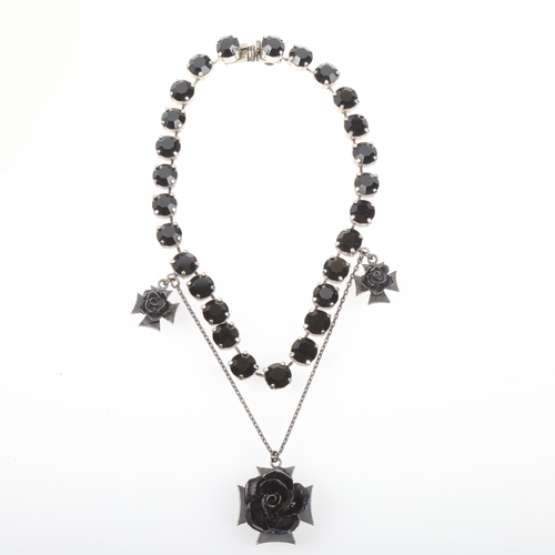 1535 - JEAN PAUL GAULTIER - a Vintage designer rose flowerhead crystal necklace, 34cm, 74.2g