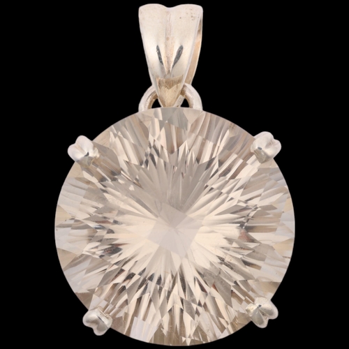 1536 - A modern sterling silver laser cut quartz drop pendant, quartz diameter 21.7mm, 12.5g