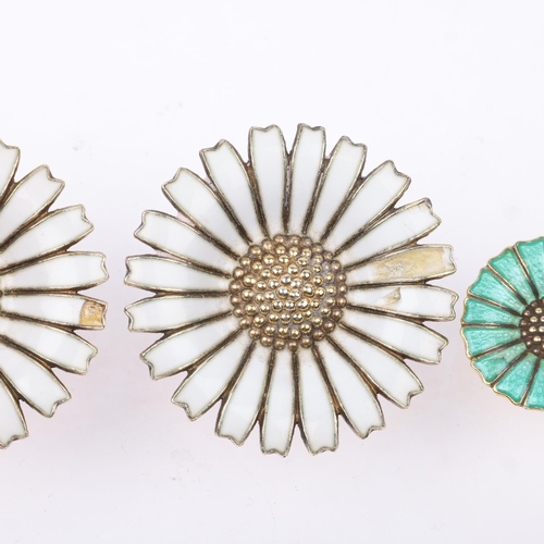 1542 - ANTON MICHELSEN - 2 pairs of Danish vermeil sterling silver and enamel daisy pattern clip-on earring... 