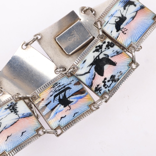 1544 - NILS ERIK ELVIK - a Norwegian sterling silver and hand painted enamel panel bracelet, band width 18.... 