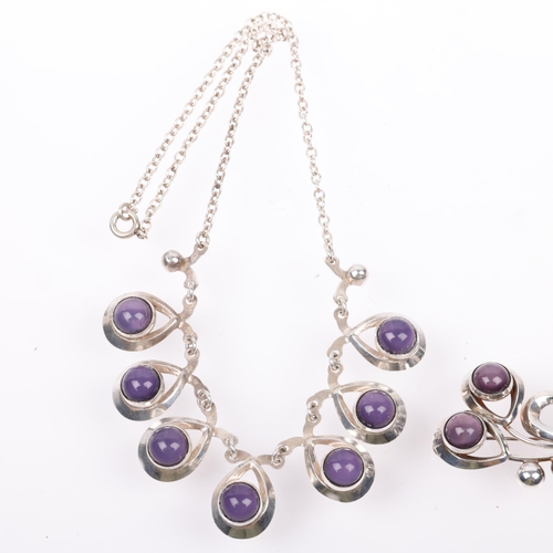 1548 - HERMANN SIERSBOL - a Danish modernist sterling silver purple moonstone matching fringe necklace and ... 